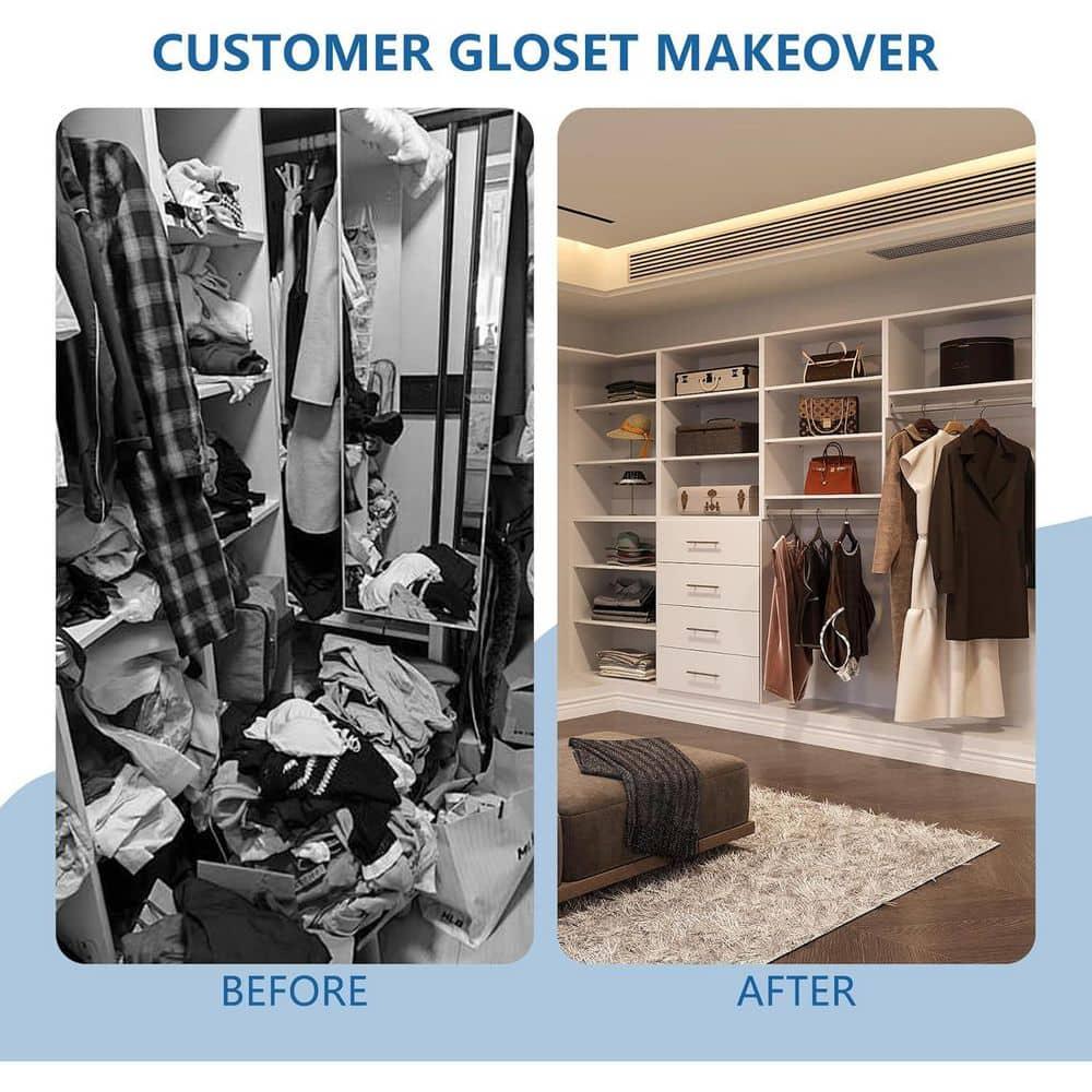 25.5 in. White Walk-in Modular Double Hanging Tower Unit with 1-Shelf, Wall Mount Wood Closet System