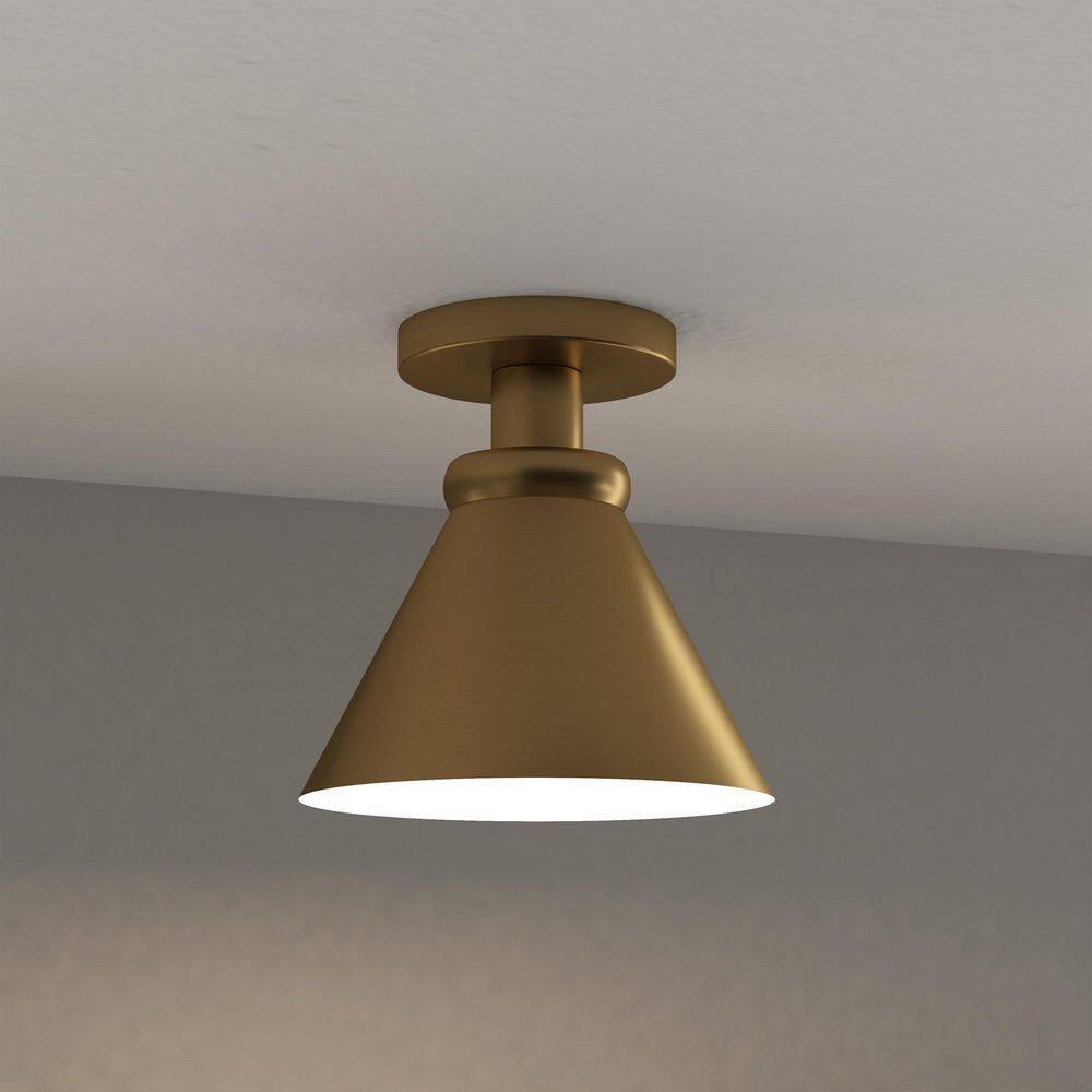 Evelyn&Zoe Zeno 8.63" Semi Flush Mount with Metal Shade in Brushed Brass/Brushed Brass