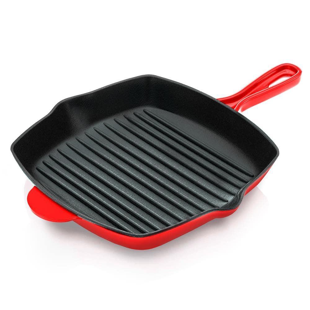 NutriChef 11.46'' Non-Stick Enameled Cast Iron Grill Pan / Griddle Set