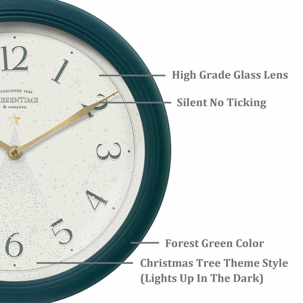 Presentime & Co. 12.6" Illuminated Farmhouse Wall Clock, Silent Battery Operated Night Light Wall Clock with Smart LED Sensor for Living Room, Bathroom, Kitchen, Home Office, Oil Rubbed Bronze Finish