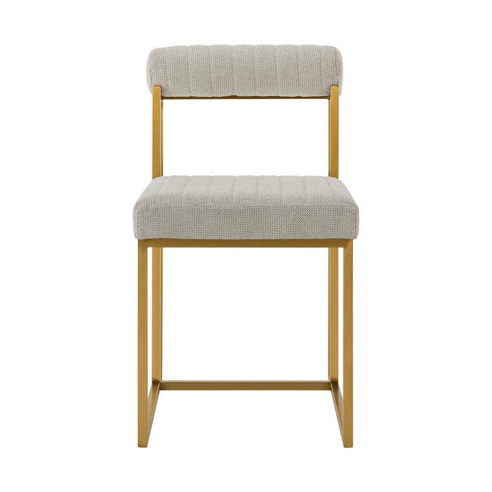 Armen Living Set of 2 Anastasia Brushed Stainless Steel and Fabric Dining Chairs Gold/Taupe