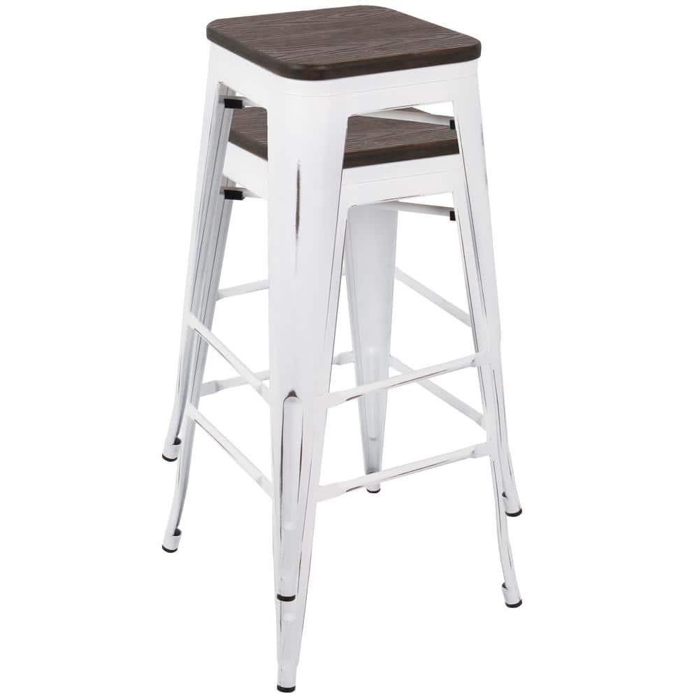 Oregon Industrial Stackable Barstool in Vintage White and Espresso by LumiSource - Set of 2