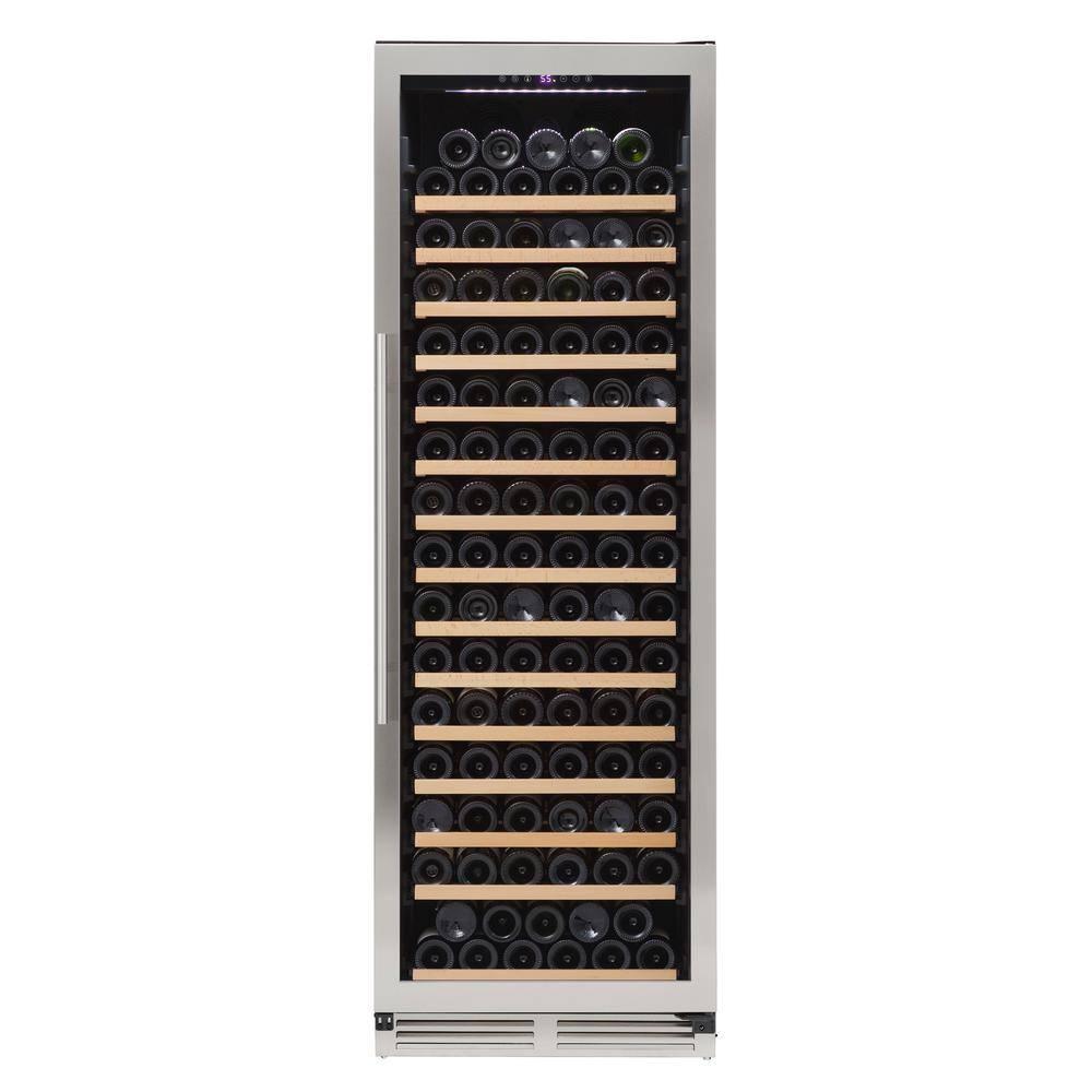 Avanti Wine Cooler Designer Series Freestanding Single-Zone Chiller, 176-Bottle Capacity with Wooden Pull-Out Shelves Double-Pane Reversible Glass Door, LED Display, 23.5-Inch, Stainless Steel