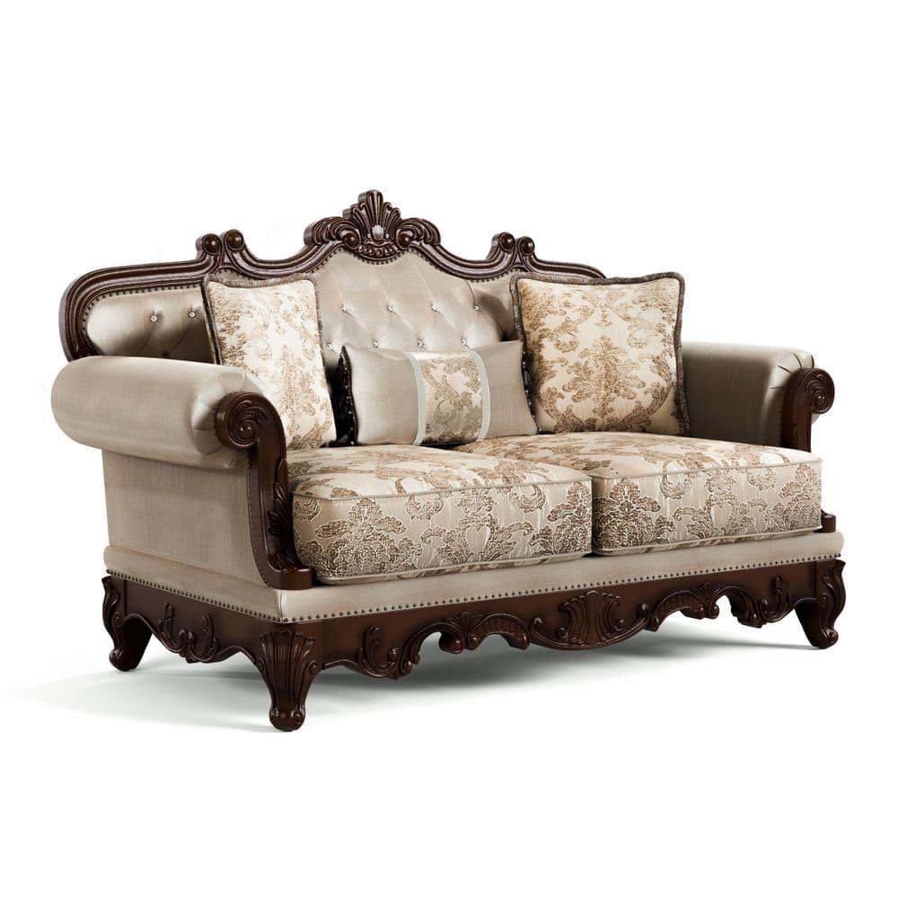 HOMES: Inside + Out Alsace 48.5" Loveseat Traditional Button Tufted Dark Cherry/Light Brown