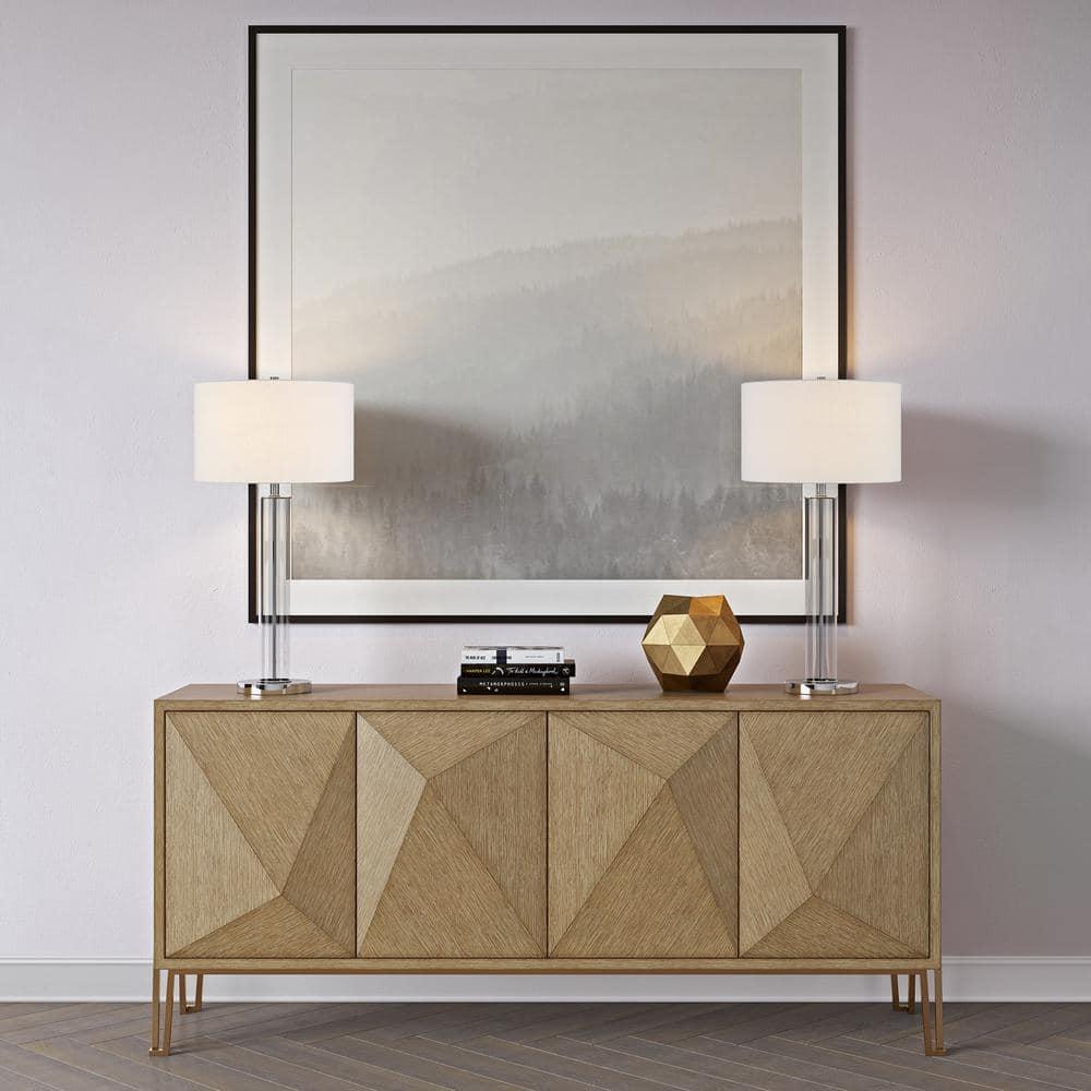 Evelyn&Zoe 29" Traditional Clear Glass Table Lamp with White Drum Linen Shade