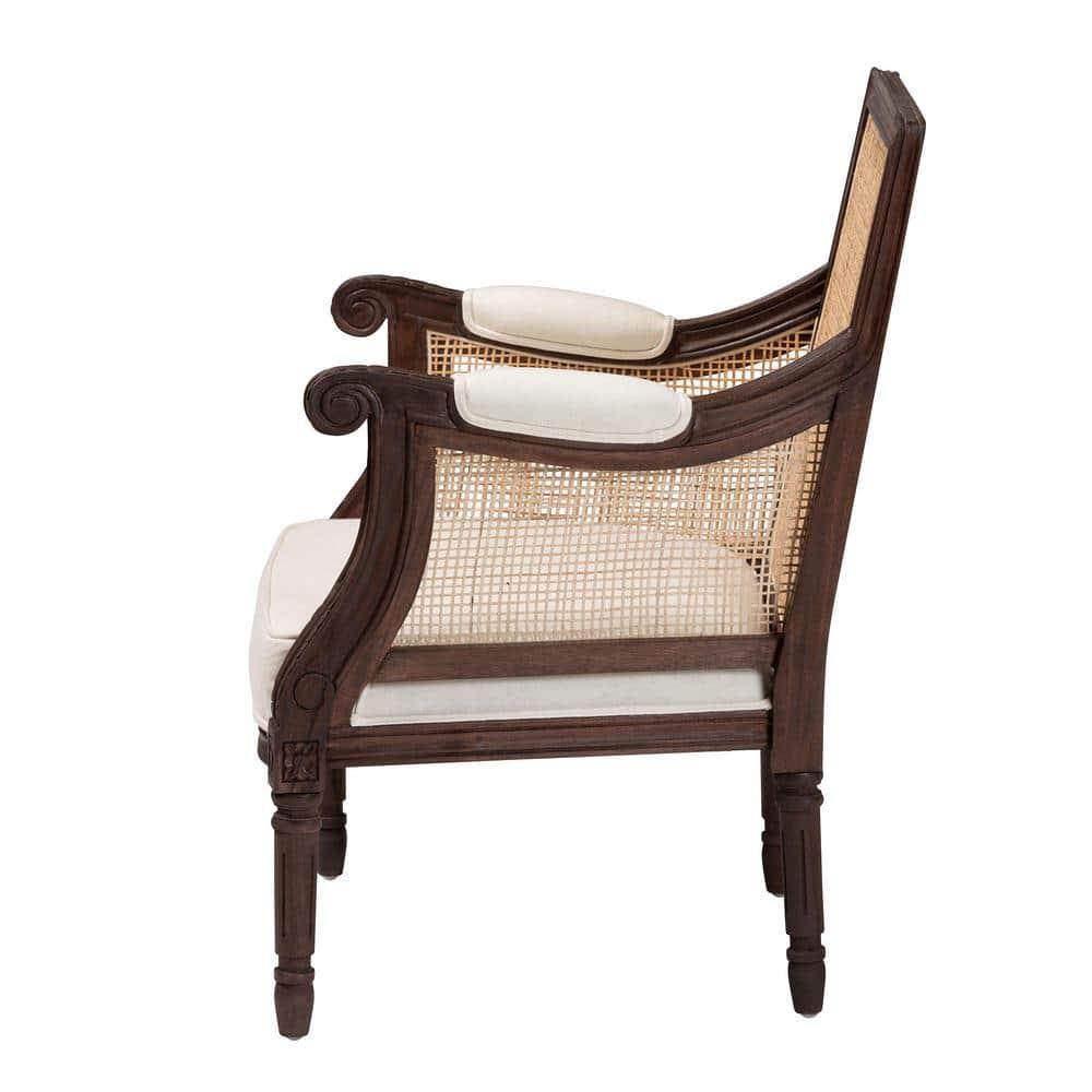 bali & pari Desmond Fabric and Wood Accent Chair Beige/Dark Brown: Traditional French Design, Foam Padded, Bayur Frame