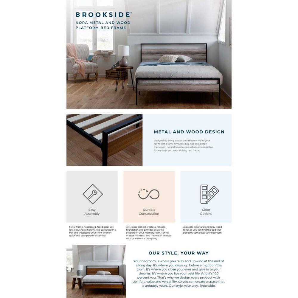 King Nora Metal and Wood Platform Bed Frame Brown - Brookside Home: Sturdy, No Box Spring Needed