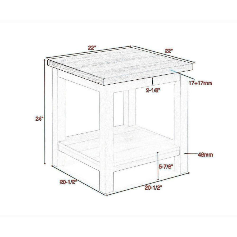 Mon 24 Inch Square End Table, Open Bottom Shelf, Brown Top, White Frame- Saltoro Sherpi