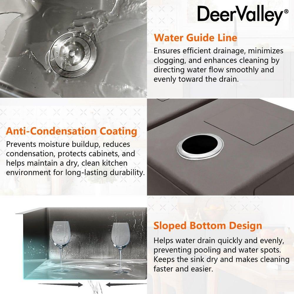 DeerValley 33'' L Undermount 50/50 Double Bowl Stainless Steel Kitchen Sink with Basket Strainers and Stainless Steel Grids
