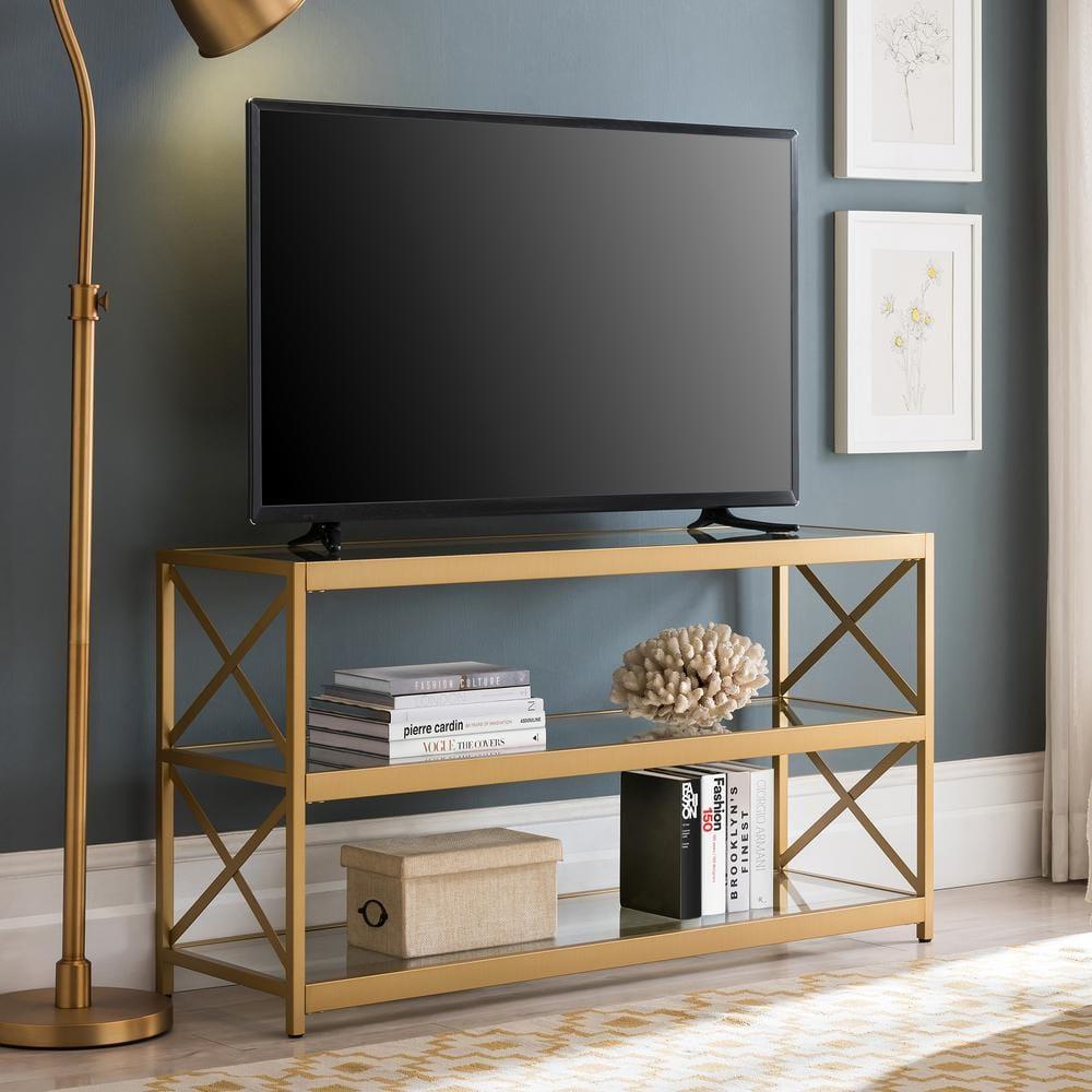 Evelyn&Zoe Hutton Rectangular TV Stand for TV's up to 50", Brass