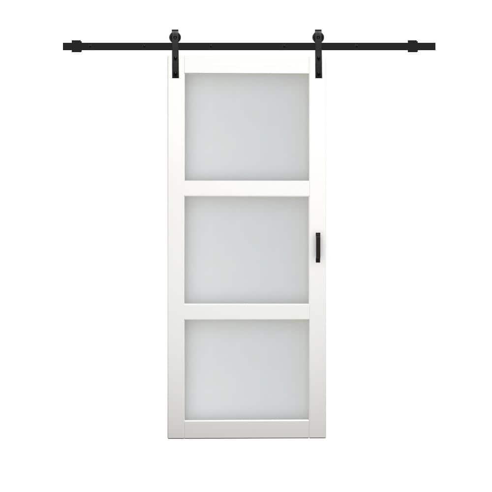 Calhome 36'' x 84'' Solid + Manufactured Wood Glass with Installation Hardware Kit Barn Door