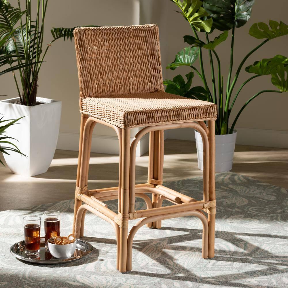 Athena Natural Rattan Counter Stool with Footrests