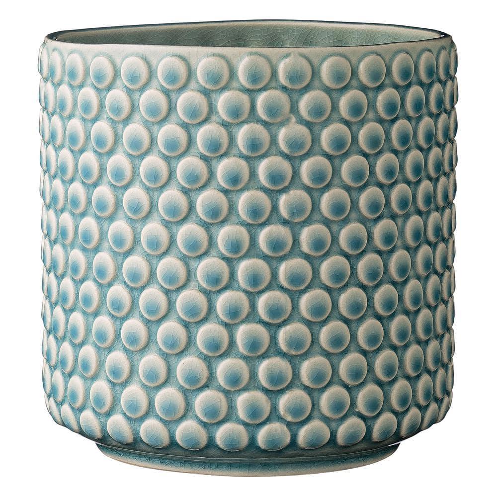 Bloomingville Round Stoneware Planter Pot with Polka Dots, Sky Blue