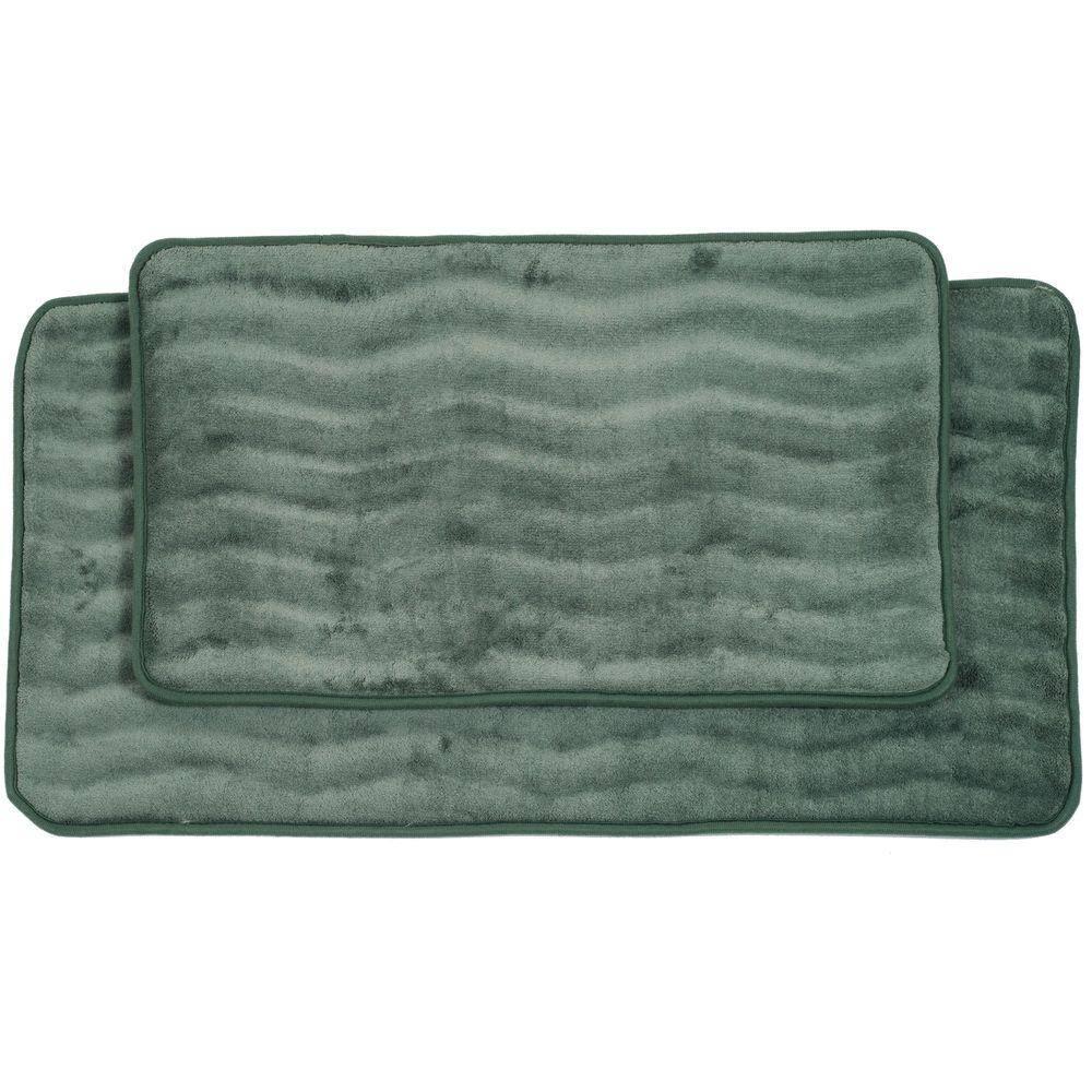 Lavish Home 67-10-G 2 Piece Memory Foam Bath Mat Set, Green