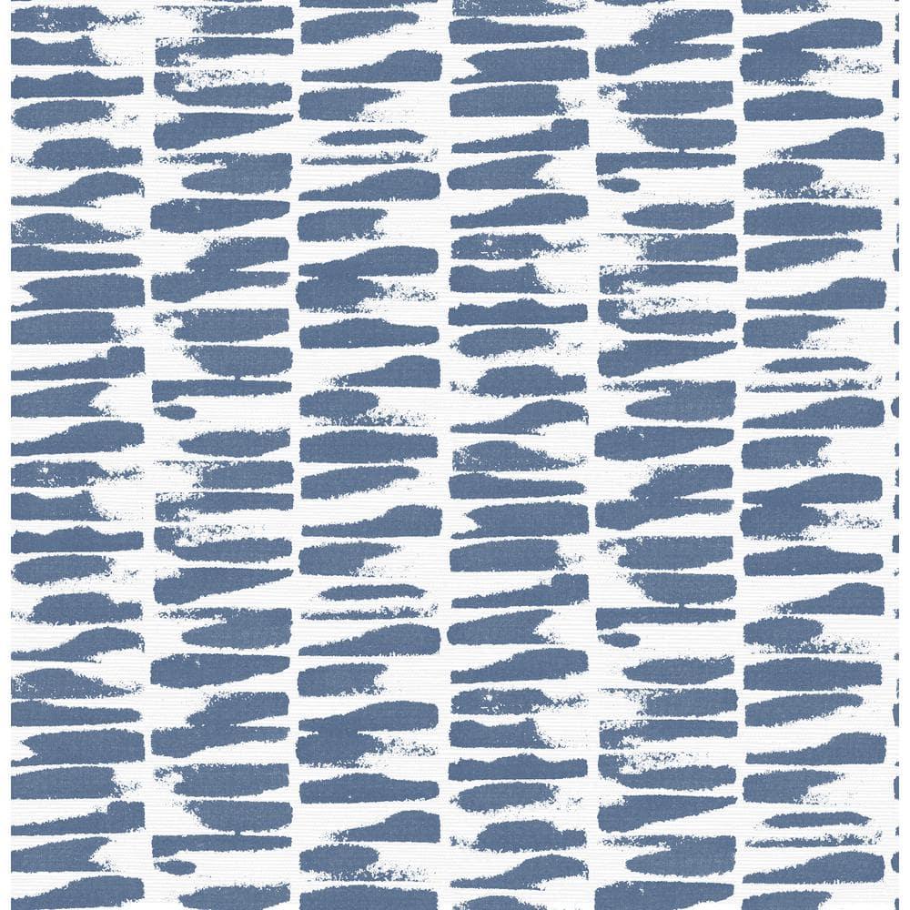 Indigo and White Abstract Stripe Non-Woven Wallpaper