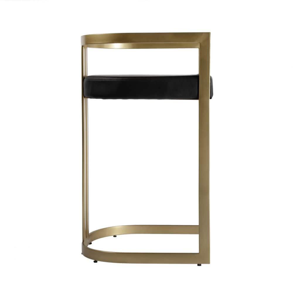 Clarence Black Faux Leather and Gold Metal Swivel Bar Stool