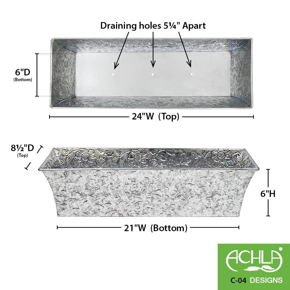 Rectangular Embossed Floral Pattern Planter Box - ACHLA Designs: Galvanized Steel, Drain Holes, Wall-Mountable