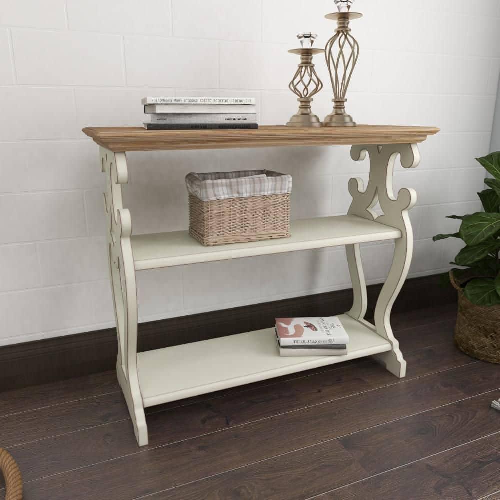 Farmhouse Wood Console Table Off White - Olivia & May: 2-Shelf Design, Tall Profile