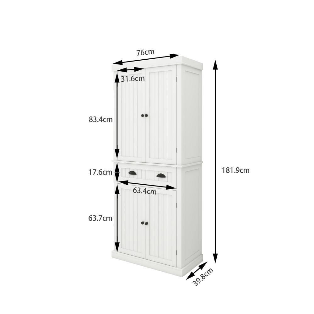 Canddidliike 71" Storage Cabinet with 4 Doors, Drawer, 2 Adjustable Shelves, Freestanding Cupboard for Dining Room Living Room, Laundry-White