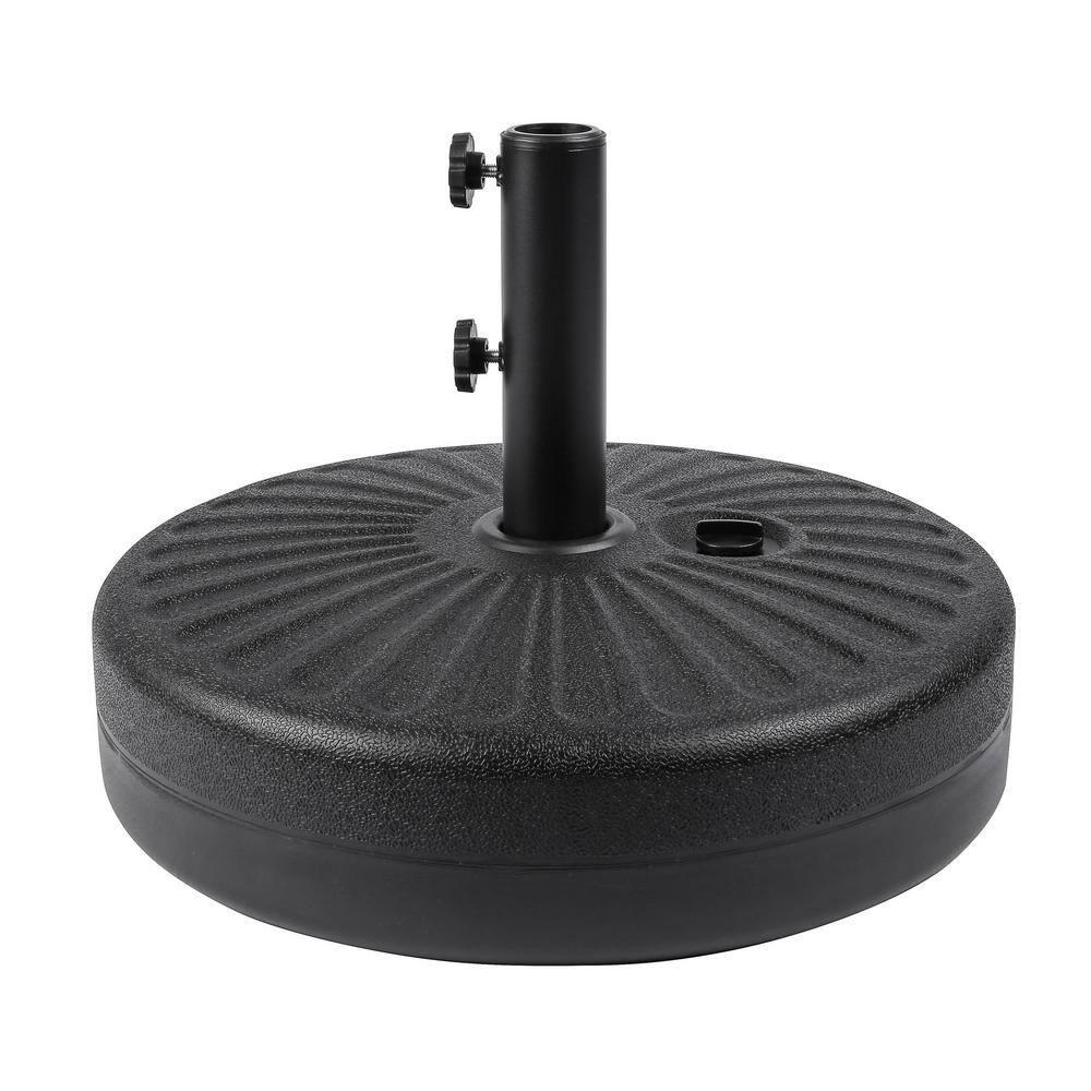 9 ft Half Market Umbella with Black Round Free Standing Plastic Base, Beige