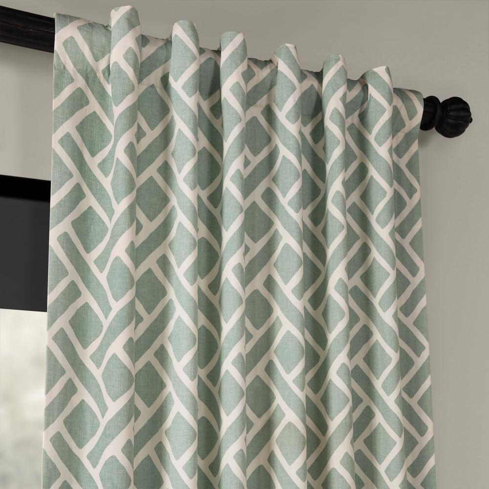 Martinique Aqua Printed Cotton Curtain (1 Panel), Martinique Aqua, 50W X 108L