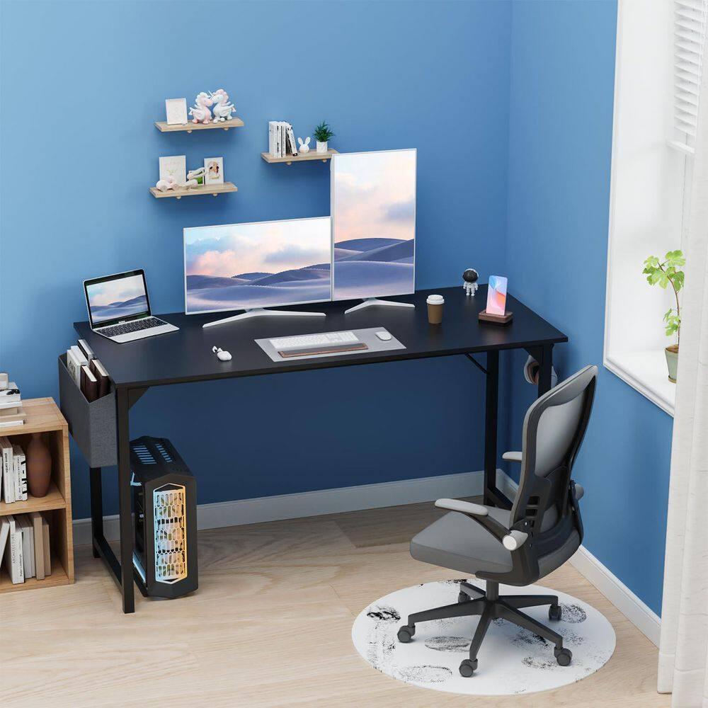 47 Inch Desk Office with Storage, Modern Simple Style Gaming Computer Table for Youth Student Adult, Metal and Wood Home Office Furniture, Nature
