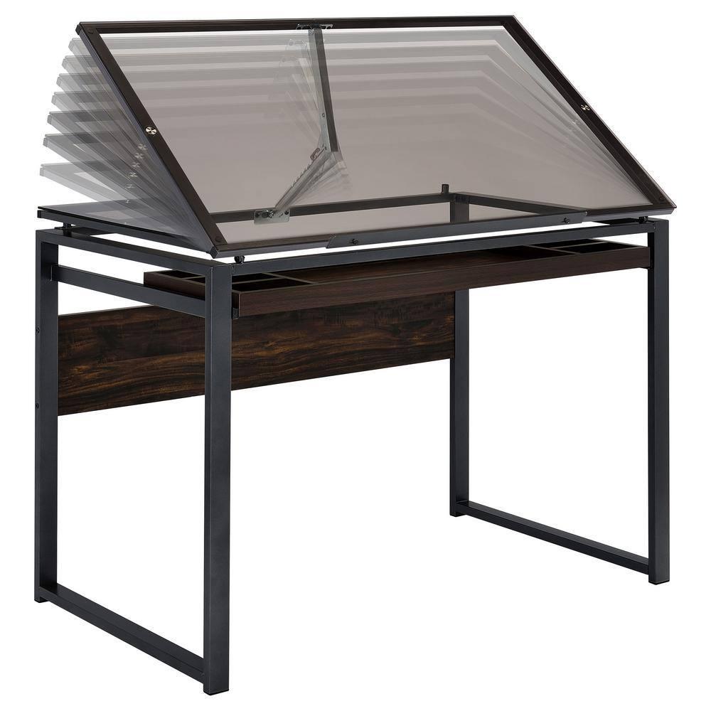 Pantano Glass Top Drafting Desk with Organizer Drawer Gunmetal - Coaster
