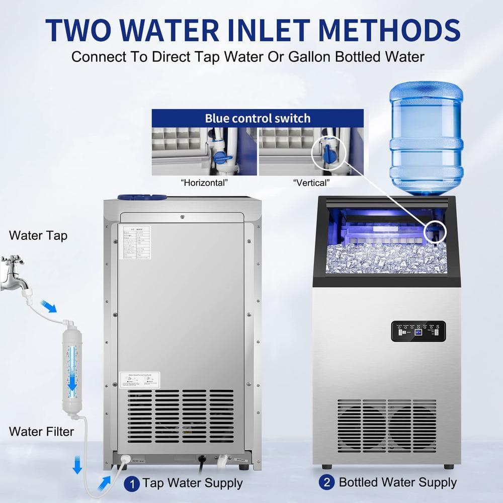 Commercial Maker 120 lb./24 H Freestanding Ice Maker Machine with 35 lbs. Storage, 2 Water Inlet Modes, Stainless Steel