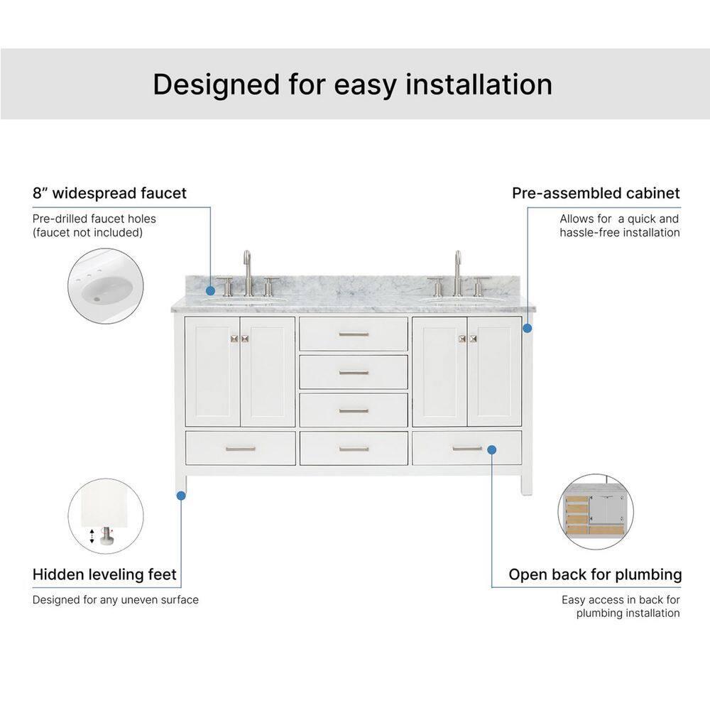 Ariel A067dcw2ovo Cambridge 67" Free Standing Double Oval Basin Vanity Set - White