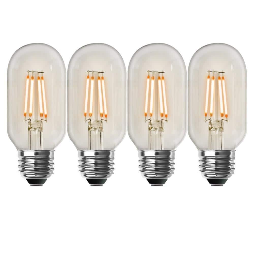 40-Watt Equivalent T14 Dimmable Straight Filament Clear Glass E26 Vintage Edison LED Light Bulb Soft White 2700K(4-Pack)