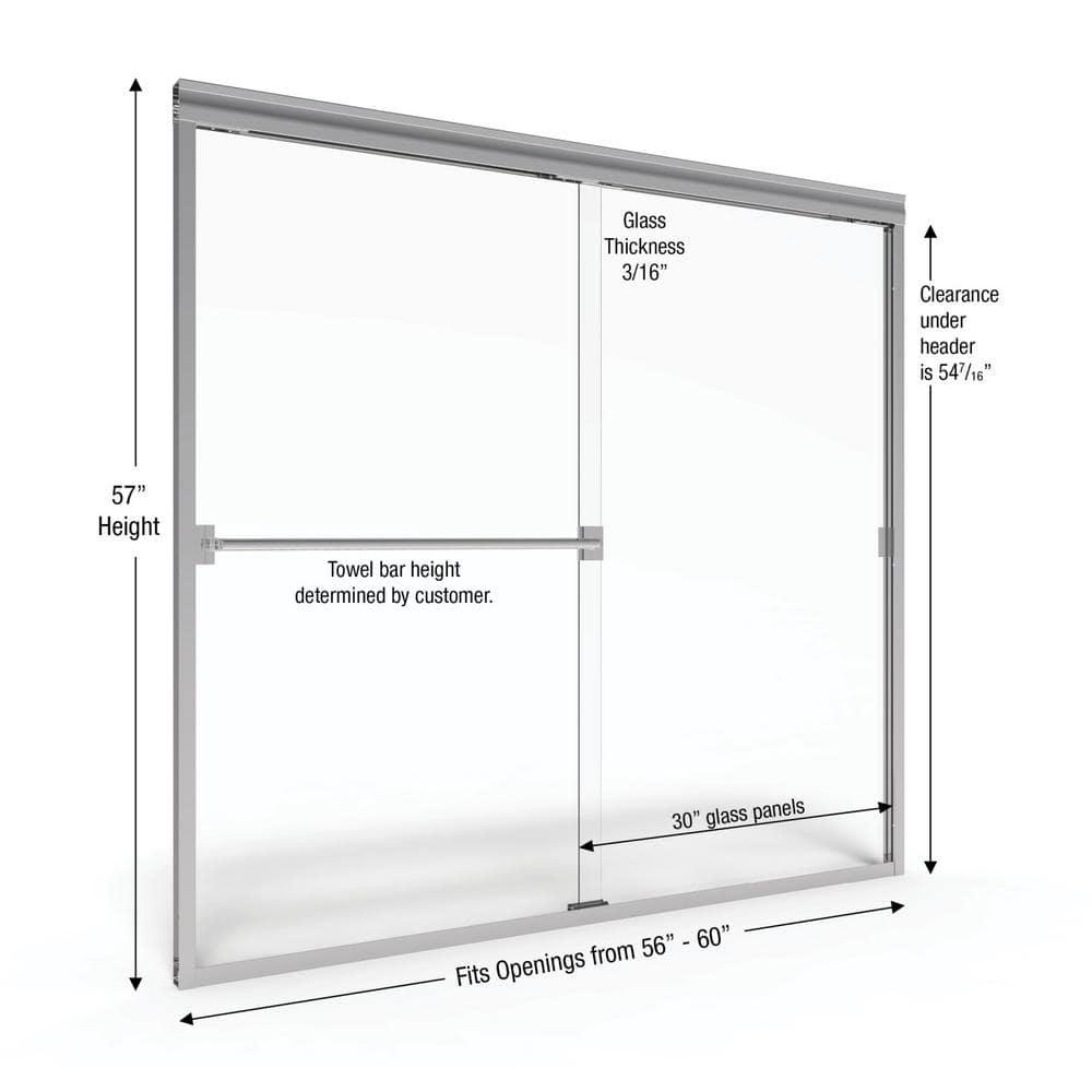 Classic 56" W x 57" H Bypass Frameless Tub Door