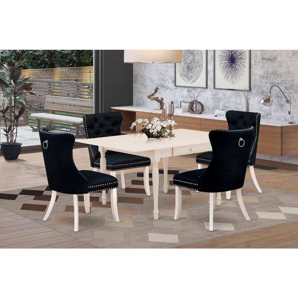 East West Furniture 5 Piece Dining Table Set Consists of a Rectangle Solid Wood Table with Dropleaf