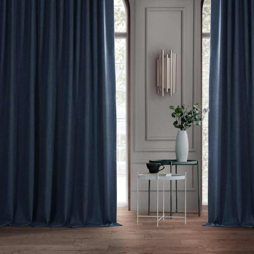 Exclusive Fabrics  Performance Linen Extrawide Hotel Blackout Curtain (1 Panel) 100 X 108 - Dark Blue