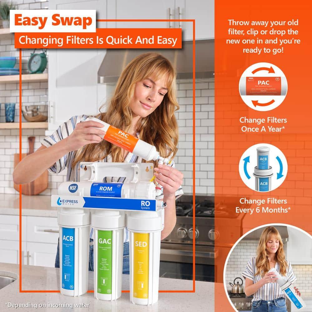 Express Water – 6 Months Alkaline Reverse Osmosis System Replacement Filter Set – 6 Filters with 50 GPD RO Membrane – 10 inch Size Water Filters