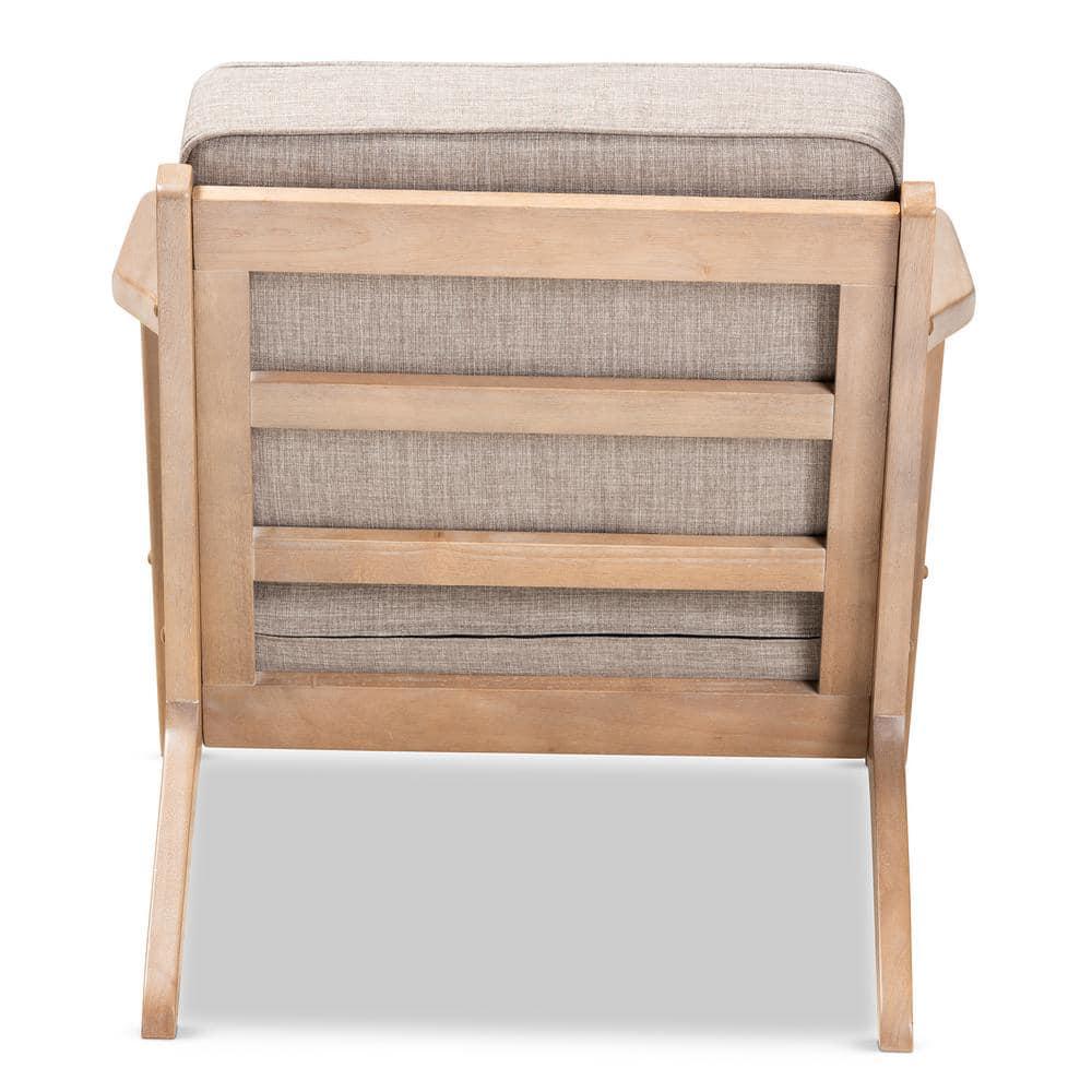 George Oliver Emsworth Mid-Century Modern 2-Piece Antique Oak Finished Armchair and Ottoman Set in Light Grey Fabric