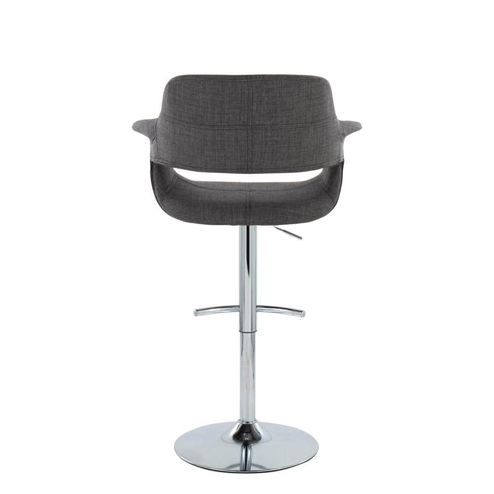 LumiSource Set of 2 Vintage Flair Adjustable Barstools Chrome/Charcoal:: Swivel, Upholstered, Steel Frame
