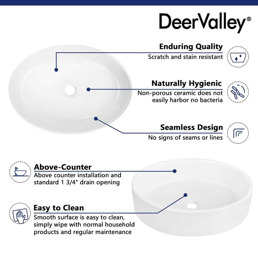 DeerValley 19.7'' x 14'' White Oval Vitreous China Vessel Bathroom Sink