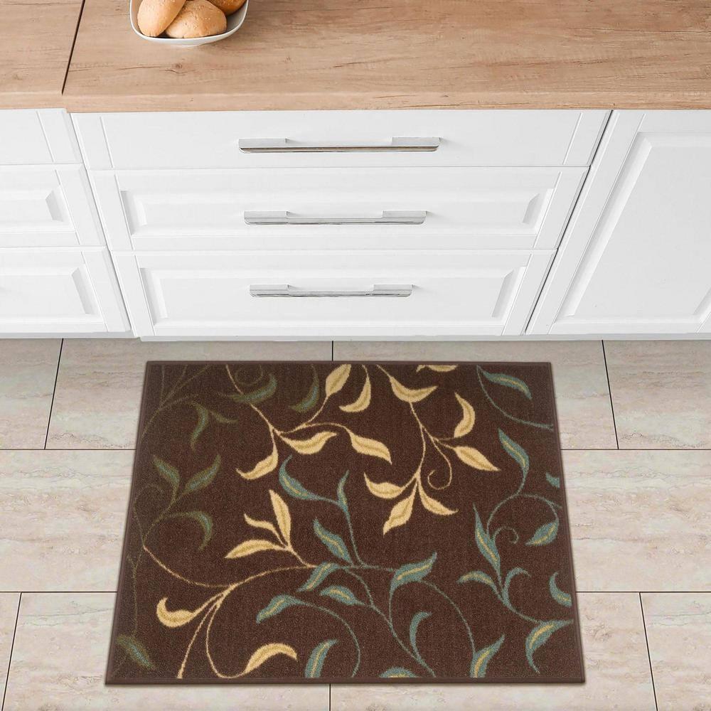 Ottohome Non-Slip Leaves Area Rug For Living Room, Hallway Runner, Entryway Rug, Brown
