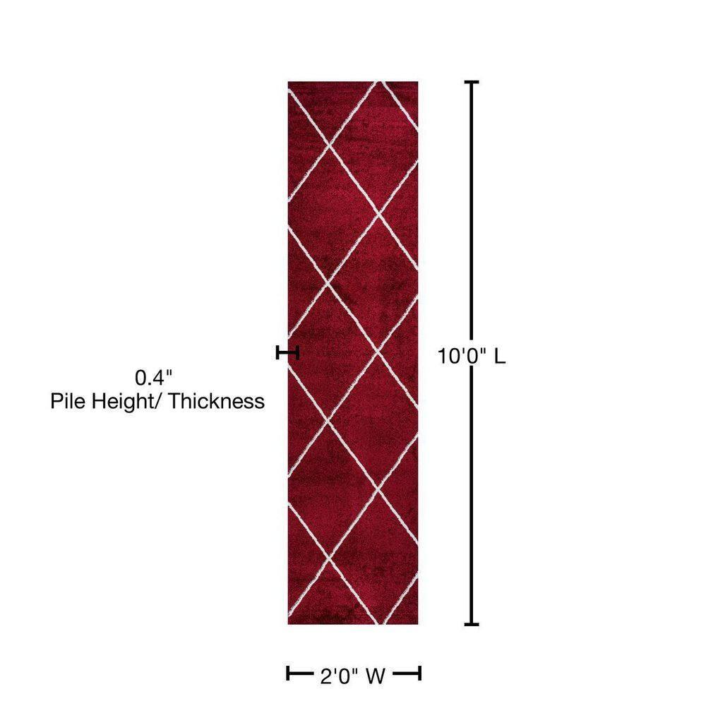 2'x10' Cole Minimalist Diamond Trellis Runner Rug, Red/White - JONATHAN Y