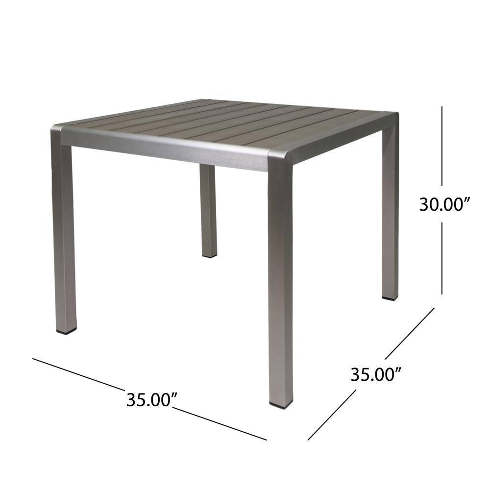Cape Coral Square Aluminum Dining Table - Silver - Christopher Knight Home: Weather-Resistant, HDPE Top, Seats 4