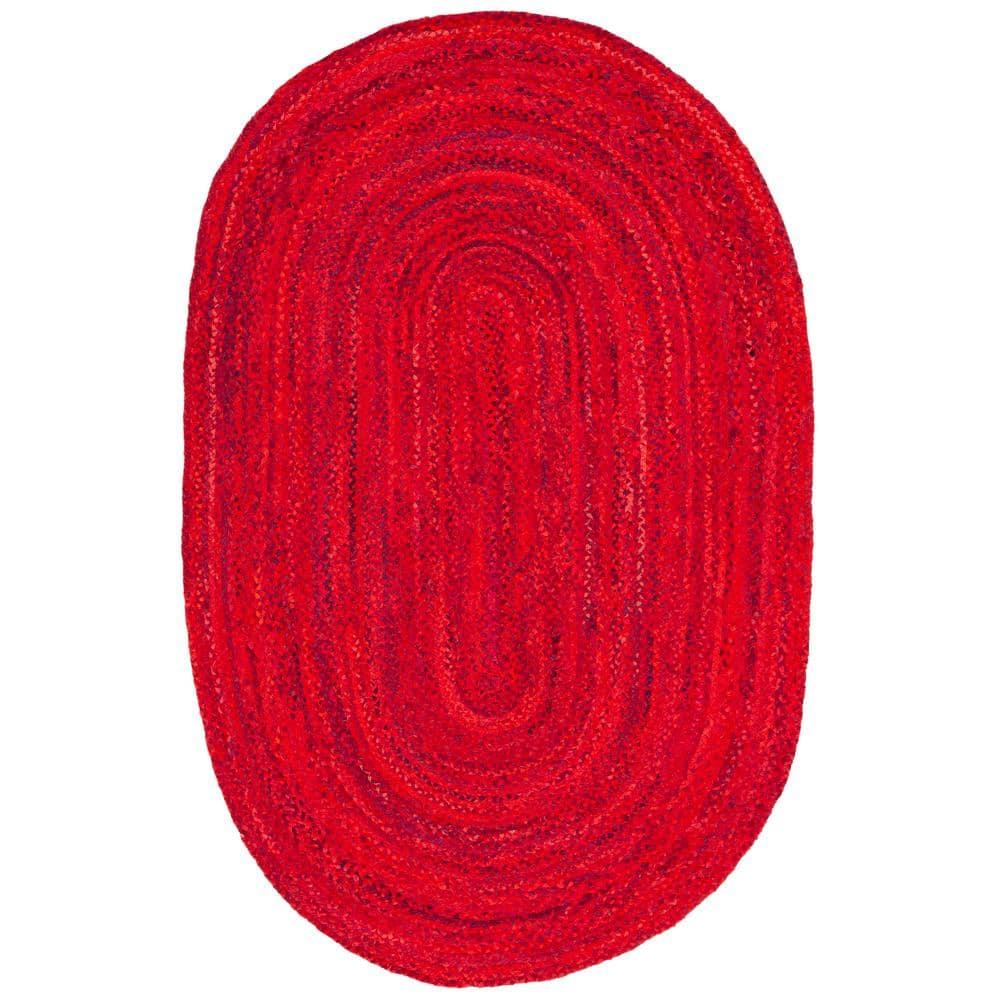 Braided BRD452 Hand Woven Indoor Area Rug - Red - 5'x8' Oval - Safavieh