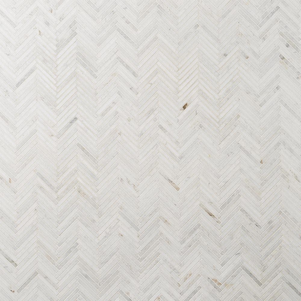 Polar White 11 in. x 11.61 in. Herringbone Polished Marble Mosaic Tile (0.89 Sq. Ft. / Sheet)