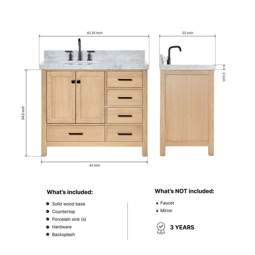 Cambridge 42'' Single Bathroom Vanity with Carrara Marble Top