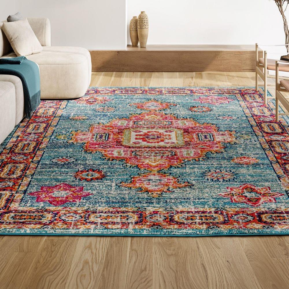 JONATHAN Y Bohemian FLAIR Boho Vintage Medallion Blue/Red 8 ft. x 10 ft. Area Rug