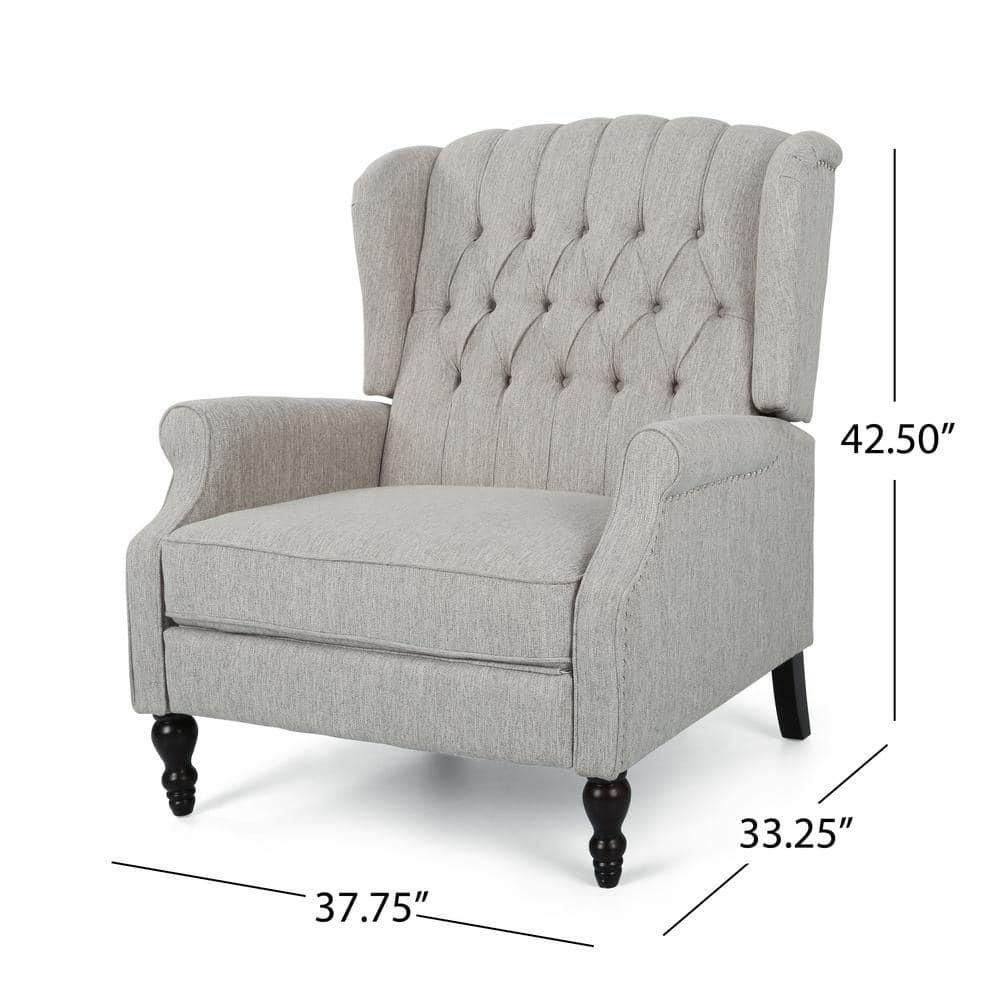 Noble House Albert Oversized Fabric Push Back Recliner, Light Gray