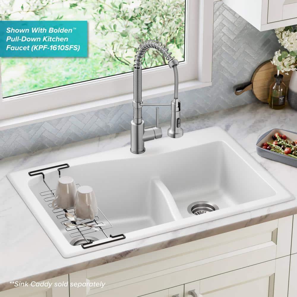 Kraus KRAUS Quarza™ 33" L Dual Mount 60/40 Double Bowl Granite Kitchen Sink KGD-442WHITE