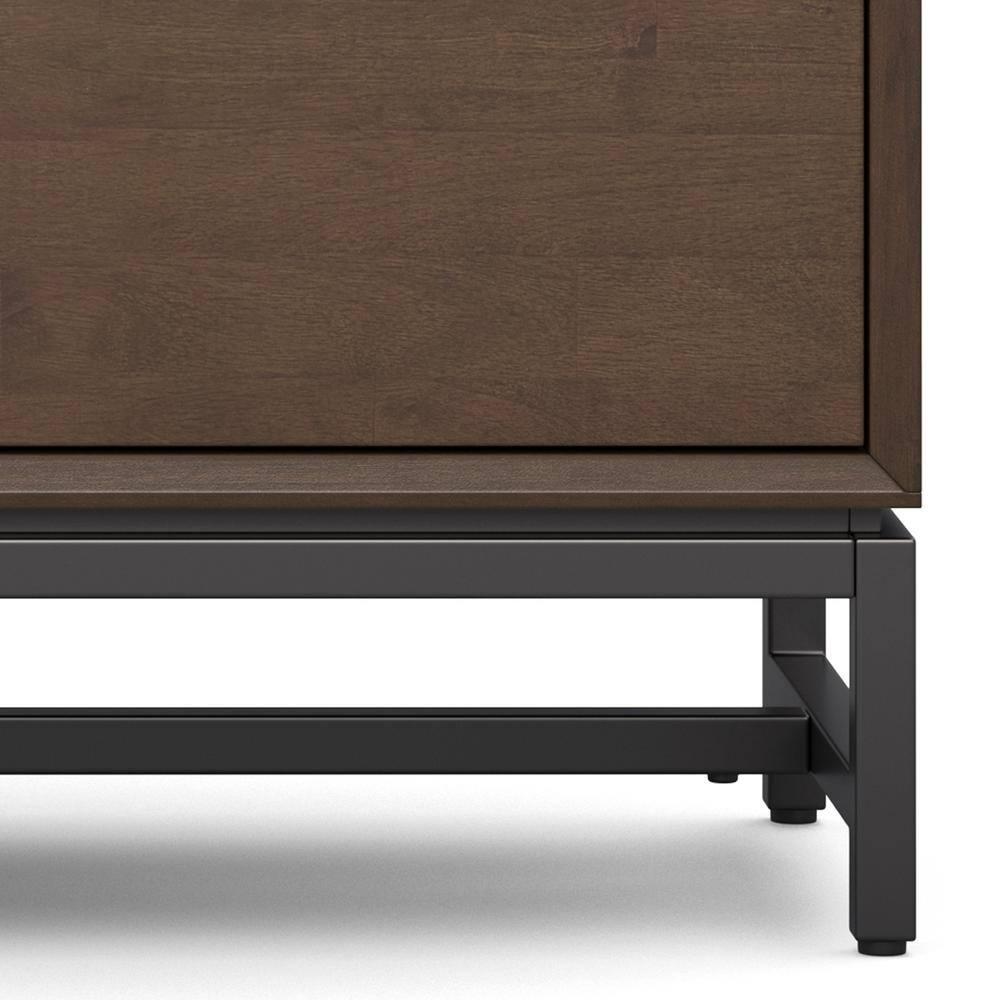 Simpli Home Banting 72"W Solid Hardwood Industrial Low TV Stand for TVs up to 80" with 2 Cabinets and Metal Base