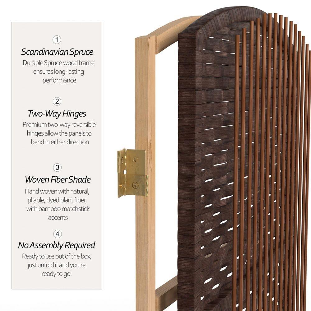Oriental Furniture 6 ft. Tall Diamond Weave Room Divider - Dark Mocha - 4 Panel