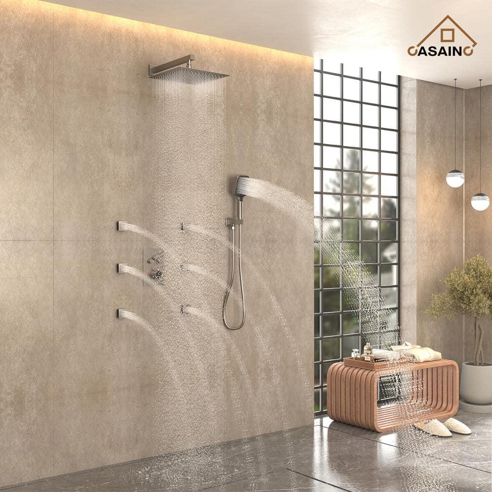 CASAINC 6-Spray 12 in. Thermostatic Dual Shower Heads with 6-Jets