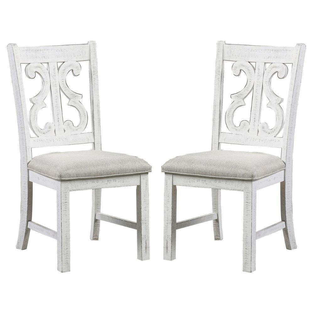 38.75 x 22.5 x 20 in. Open Scroll Back Wooden Side Chair with Padded Seat, White - Set of 2
